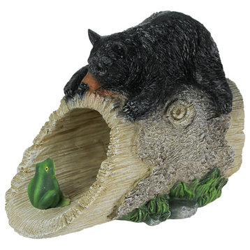 Playful Black Bear and Frog Decorative Gutter Downspout Extension