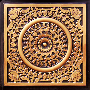 24"x24" D211 PVC Faux Tin Ceiling Tiles, Set of 6, Antique Gold