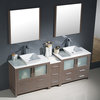 84" Gray Oak Modern Double Sink Bathroom Vanity w/ Side Cabinet & Vessel Sinks