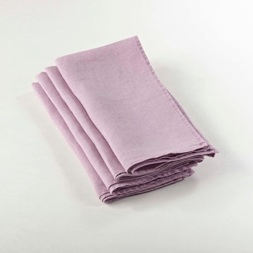 Leona Ruffled Stone Wash Linen Napkins, Set of 4, Lavender