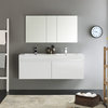 Mezzo 60" White Wall Hung Double Sink Bathroom Vanity Set, Gravina Chrome Faucet