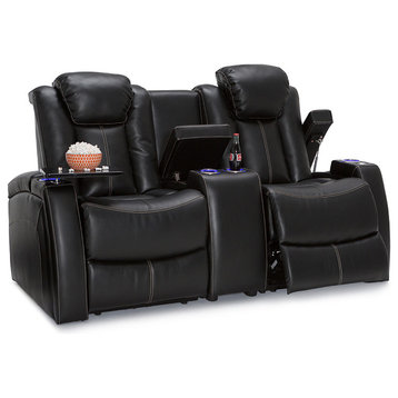 Seatcraft Omega Home Theater Seating Sofa Power Recline Powered Headrests, Black, Loveseat With Storage Console