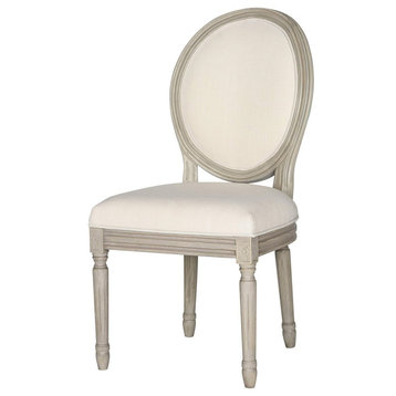 Set of 2 Dining Chair, Padded Polyester Seat With Rounded Back, Light Beige