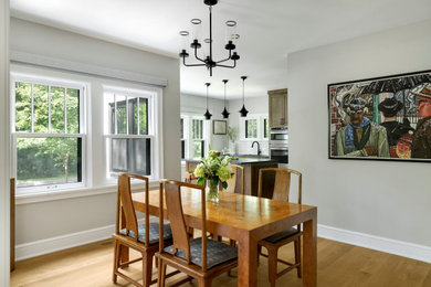 Mid-sized trendy light wood floor dining room photo in Minneapolis with beige walls