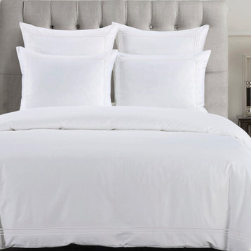 Embroidered Border Duvet Cover Set, 3 Piece, White, Queen