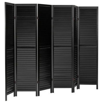 6' Tall Wooden Louvered Room, Black, 6 Panel