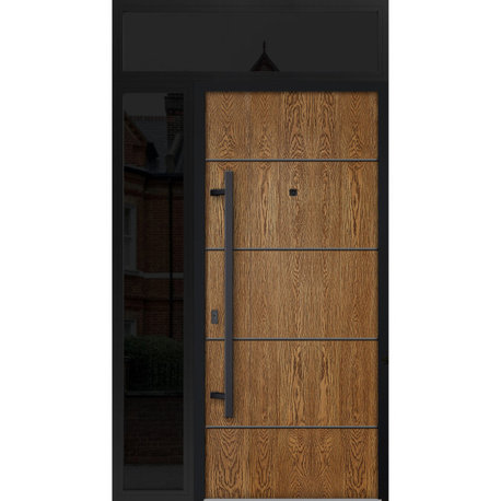 Exterior Prehung Steel Door Deux 6683 Natural Oak Side & Top Exterior Window