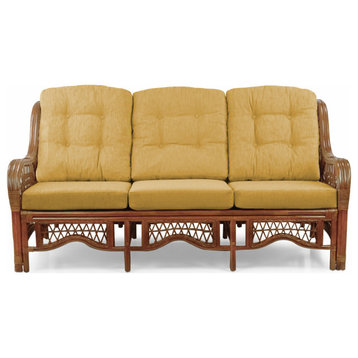 Malibu Handmade 3-Seater Sofa ECO Natural Rattan Wicker, Colonial, Light Brown Cushion