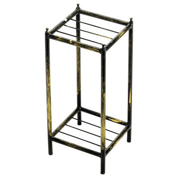 17" Gray Stone Slab 2 Tier Small Square Cast-Iron Plant Stand