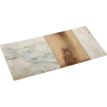 Chop-N-Slice 15 in. x 7 in. Rectangle Marble and Wood Cutting Board