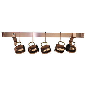 Handcrafted 36" Rolled End Bar, 4" Wall Brackets & 6 Hooks, Brushed Copper