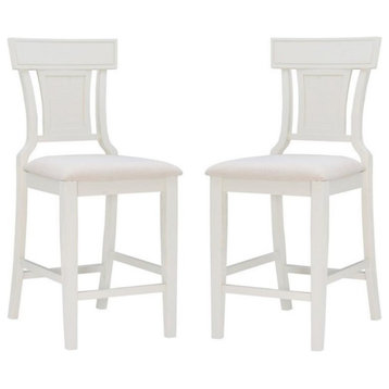 Home Square 2 Piece 26" Polyester Upholstery Wood Counter Stool Set in White