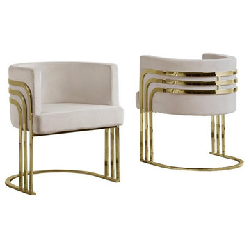 Beige Cream Velvet Accent Barrel Leisure Chair with Gold Chrome Legs