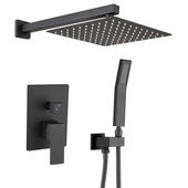 Boyel Living Exposed Pipe Complete Shower System 1-Spray Patterns with 2.5 GPM 8 in. Wall Mount Dual Shower Heads in Matte Black