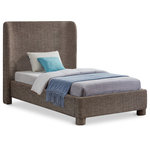 Meridian Furniture - Penny Bed, Brown, Twin, Linen Textured Fabric - Breathe new life into your bedroom decor with the Penny Polyester Fabric Twin Bed. This stunning bed is upholstered in a luxurious brown linen textured fabric with a beautiful two-tone brown and white weave, adding a touch of elegance to your space. The curved headboard provides a comfortable and supportive backrest while adding a stylish focal point to your bedroom decor. Upgrade your sleeping experience with this fully upholstered bed and indulge in a peaceful night's sleep.