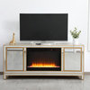 Rosie 60" Mirrored TV Stand With Crystal Fireplace, Gold