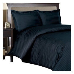 Royal Tradition - 100% Cotton 300TC Striped Duvet Cover Set, Navy, King/Cal King - Duvet Covers And Duvet Sets