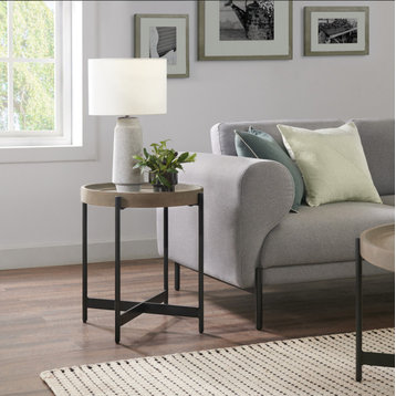 Brookline 20" Round Wood, Concrete-Coating End Table