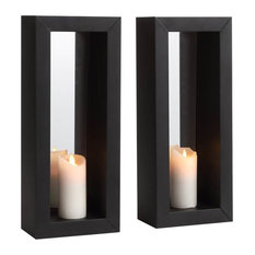 Danya B. Vertical Mirror Pillar Candle Sconces With Metal Frame, Set of 2