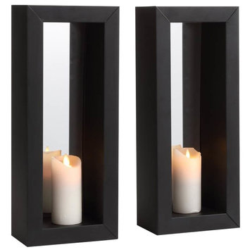Danya B. Vertical Mirror Pillar Candle Sconces With Metal Frame, Set of 2