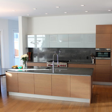 Glass and veneer kitchen in South Calgary