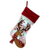 21" LED Embroidered Linen Christmas Stocking, Reindeer