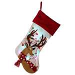 Glitzhome,LLC - 21" LED Embroidered Linen Christmas Stocking, Reindeer - LED embroidered linen christmas stockings are the special decorating part to welcome Santa. We provide the handcraft one for you to celebrate the very season in the year, with high quality material, you can experience the soft &smooth touch, and is safe for your younger kids.