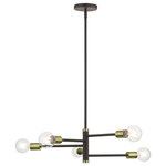 Livex Lighting - Bannister 5-Light Bronze Chandelier, Antique Brass Accents - Simplicity and attention to detail are the key elements of the Bannister collection.  The dimensional form, exposed bulbs and combination of finishes adds a playful mood to a contemporary or urban interior. This five-light asymmetrical chandelier design gives a new face to a kitchen, dining room, living room or a bedroom.  It is shown in a bronze finish with antique brass accents.
