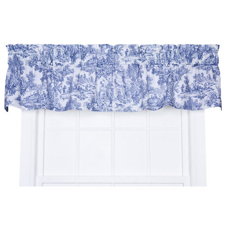 Ellis Curtain Victoria Park Toile 70"x15" Tailored Valance, Blue