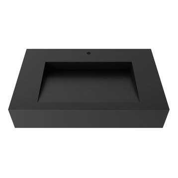 Pyramid Solid Surface Countertop Basin Sink, Black, 30", Standard