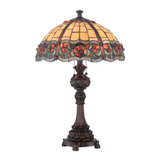 Table Lamp, Dark Bronze Tiffany Shade, E27 Cfl 13Wx2