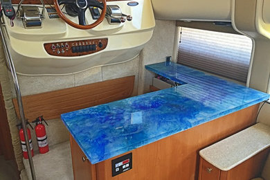 Suspended paint countertop in private yacht