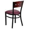 Black Decorative 4 Square Back Metal Dining Chair, Mahogany Wood Back/Burgundy V