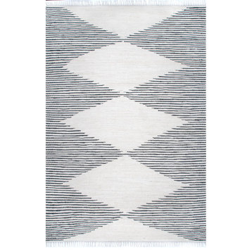 nuLOOM Flatweave Cotton Aldrique Geometric Area Rug, Ivory, 2'x8'