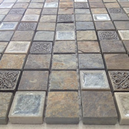 Picture Slate & Cracked Glass 1x1 Mosaic Mix - Wall And Floor Tile