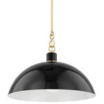 Mitzi - Camille 1 Light Pendant, Black - The Camille wall sconce and pendant draws her best features from French design. Aged brass details pop against the glossy black or white dome outfitted with a white interior. From an industrial form to Mid-century styling, Camille may be vintage inspired but was certainly made for modern homes.