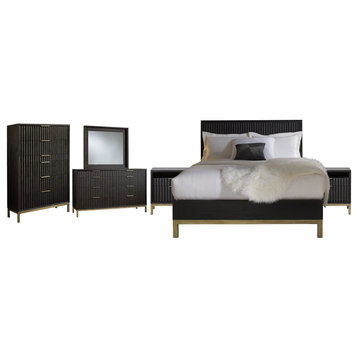 Modus Kentfield 6 Piece Cal King Bedroom Set With Chest, Black Drifted Oak