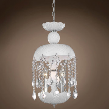 Harvest Design 3 Lt 11" White Chandelier With European Crystals and Led Bulbs