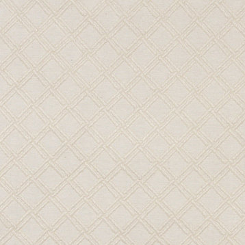 Ivory White Stitched Diamond Woven Matelasse Upholstery Grade Fabric By The Yard