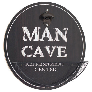 Vintage Man Cave 'Refreshment Center' Bottle Opener & Cap Catcher, 14"x14"