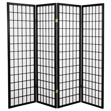 5' Tall Window Pane Shoji Screen, Black, 4 Panels