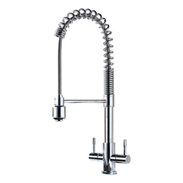 Classic Dual Lever Kitchen Sink Tap, High Arc Swivel Spring and Pull Down