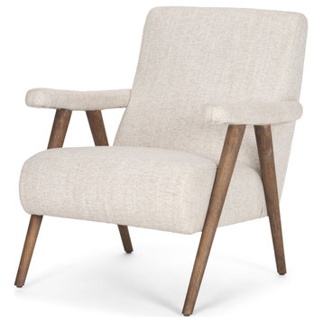 Nico Oatmeal Upholstered With Brown Wood Accent Chair