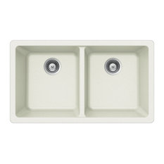 Houzer M-200U CLOUD Quartztone Granite Undermount 50/50 Double Bowl Sink, White