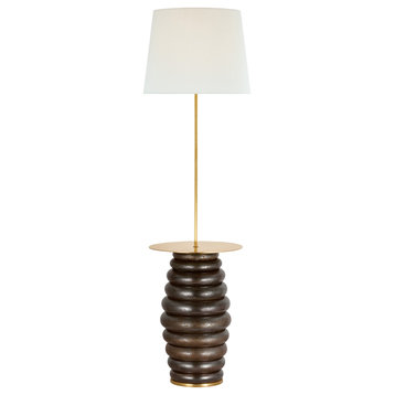Phoebe Extra Large Tray Table Floor Lamp in Crystal Bronze with Linen Shade