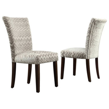 Set of 2, Dining Chair, Parson Design With Chevron Patterned Seat and Back, Gray