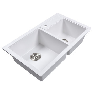 33.85'' L Double Bowl Solid Surface Kitchen Sink, Big