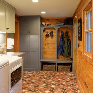 Photo of a medium sized rustic utility room in Atlanta with shaker cabinets and grey cabinets.
