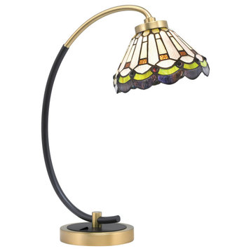 1-Light Desk Lamp, Matte Black/New Age Brass Finish, 7" Cyprus Art Glass