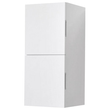 Bliss 12"W x 24"H Linen Side Cabinet, 2 Doors, Nature Wood Finish, High Gloss White